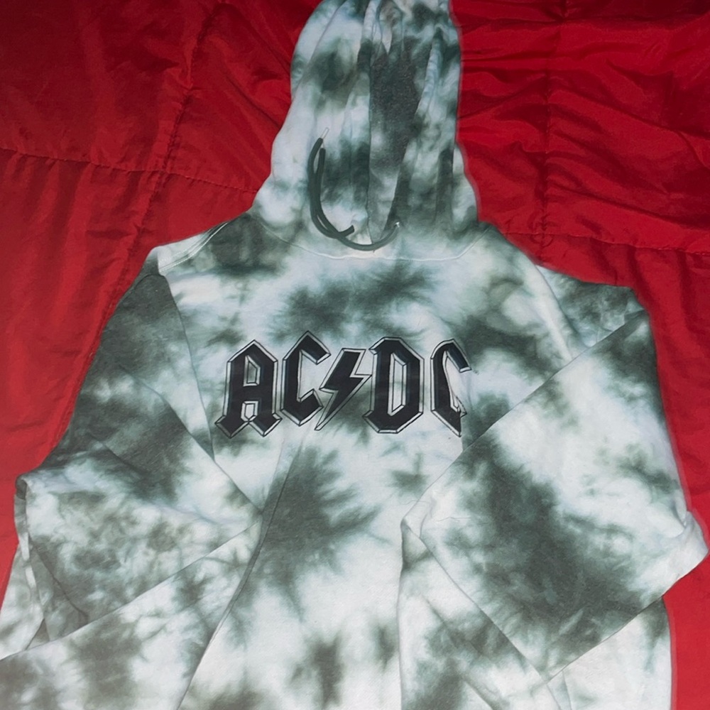 AC/DC green and white tie dye graphic hoodie